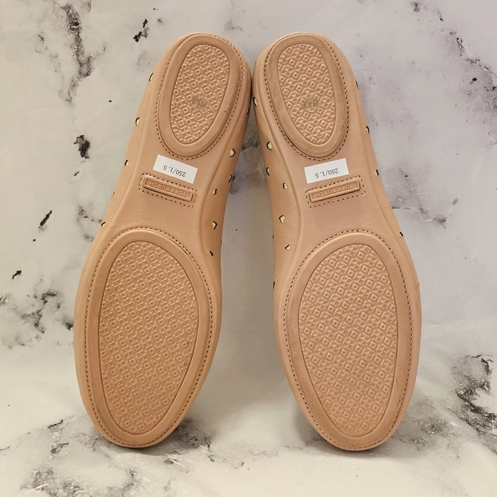 HTF Tory Burch Minnie Heart Cut-Out Ballet Flat Pink Moon Cream LIMITED EDITION